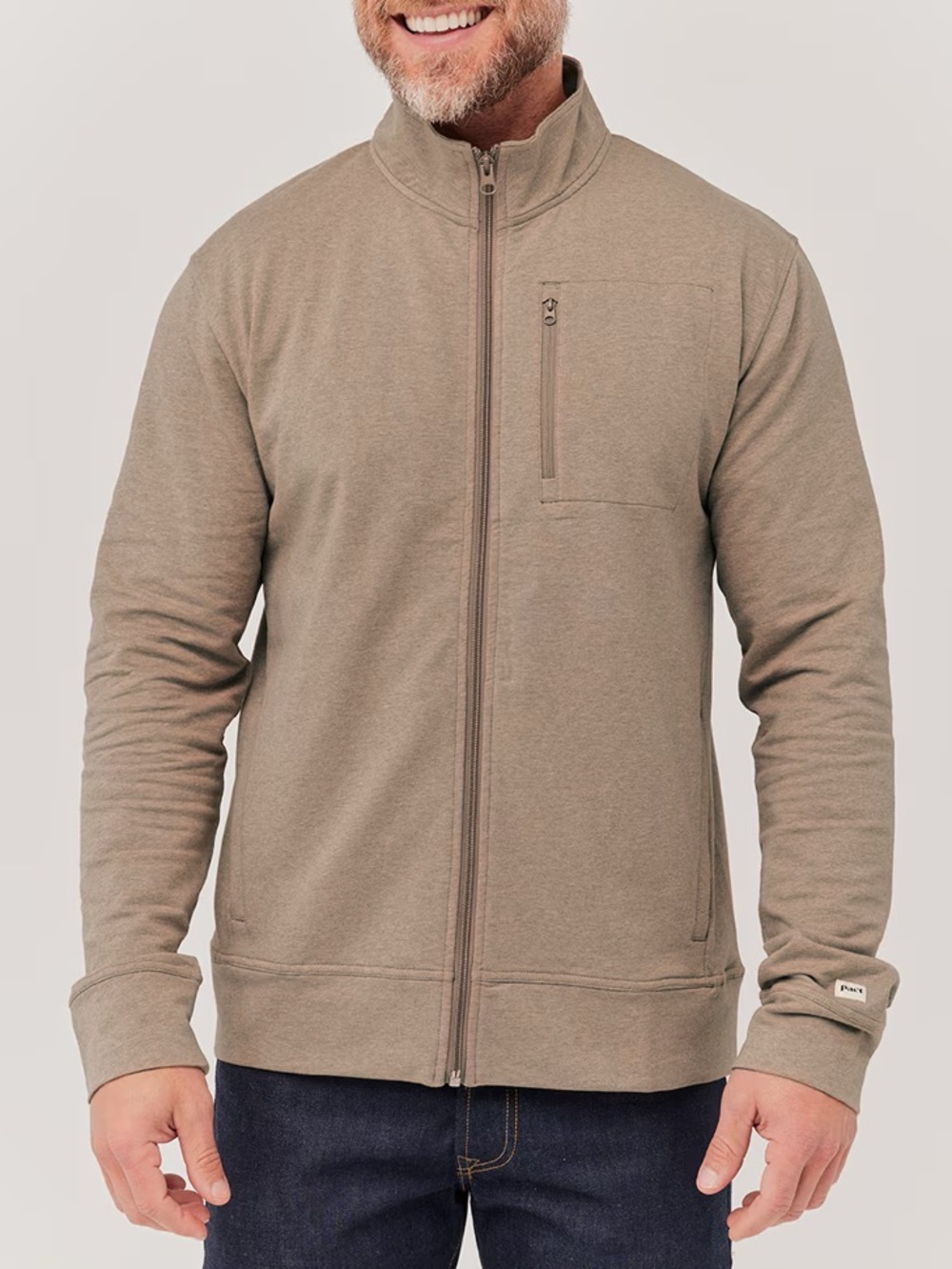 NWOT Pact Men’s Stretch French Terry Full Zip Track Jacket - Stucco Heather - S